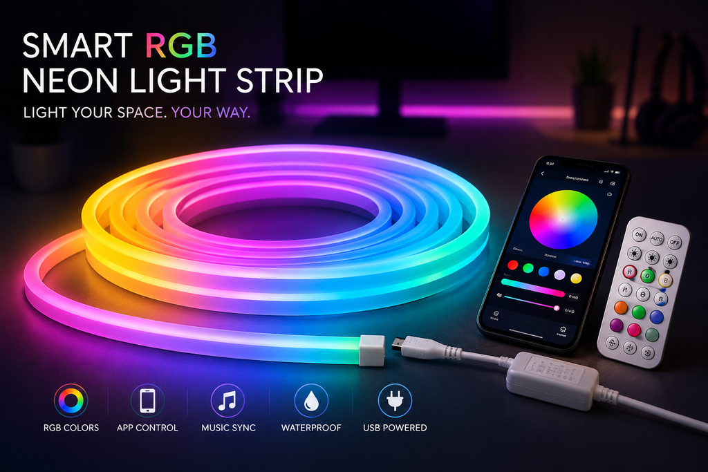 Smart RGB Neon LED-list – Appstyrning, Fjärrkontroll & Musikläge