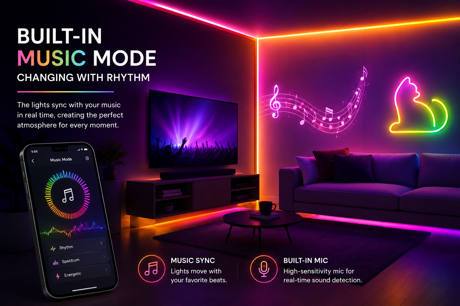 Smart RGB Neon LED-list – Appstyrning, Fjärrkontroll & Musikläge