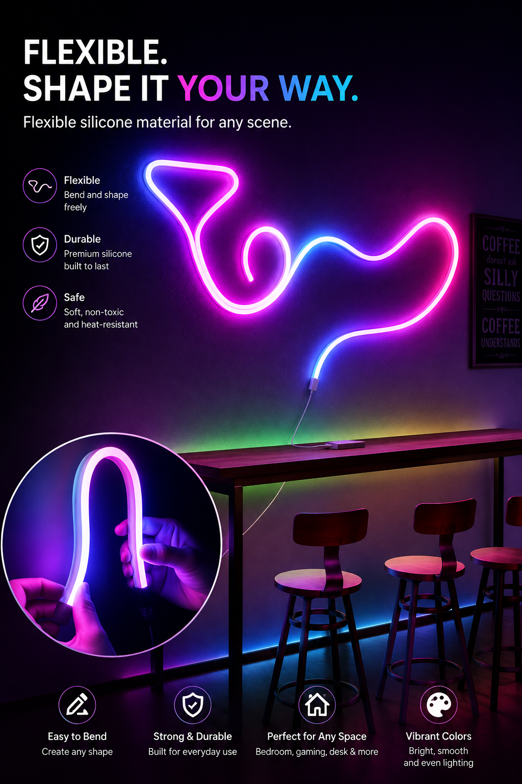 Smart RGB Neon LED-list – Appstyrning, Fjärrkontroll & Musikläge